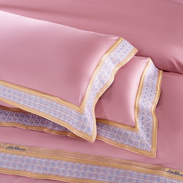 91家纺网 家纺一手货源 找家纺 缔缦家纺2022新款100s澳棉刺绣系列四件套-卡萨帝碧玉粉