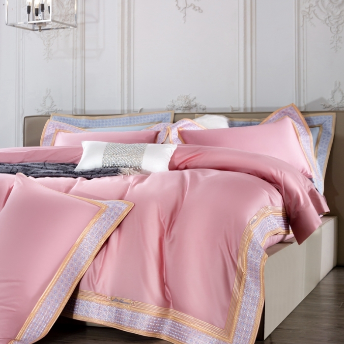 91家纺网 家纺一手货源 找家纺 缔缦家纺2022新款100s澳棉刺绣系列四件套-卡萨帝碧玉粉