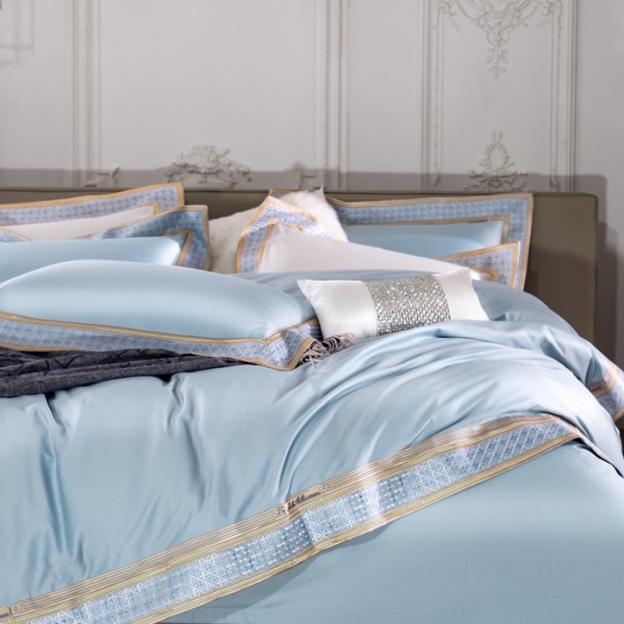 91家纺网 家纺一手货源 找家纺 缔缦家纺 2022新款100s澳棉刺绣系列四件套-卡萨帝兰色