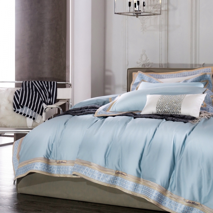 91家纺网 家纺一手货源 找家纺 缔缦家纺 2022新款100s澳棉刺绣系列四件套-卡萨帝兰色