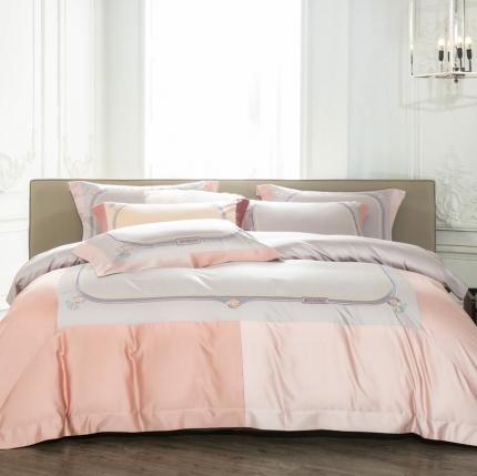 91家纺网 家纺一手货源 找家纺 缔缦家纺 2022新款100s澳棉刺绣系列四件套-拉斐尔 玉粉