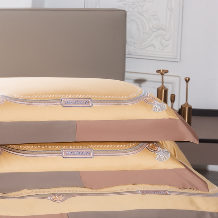 91家纺网 家纺一手货源 找家纺 缔缦家纺 2022新款100s澳棉刺绣系列四件套-拉斐尔 琥珀黄