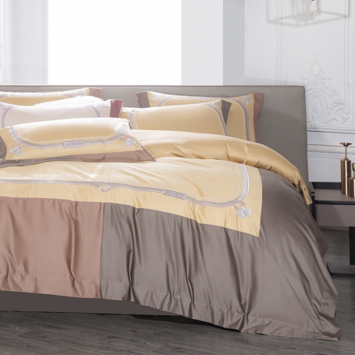 91家纺网 家纺一手货源 找家纺 缔缦家纺 2022新款100s澳棉刺绣系列四件套-拉斐尔 琥珀黄