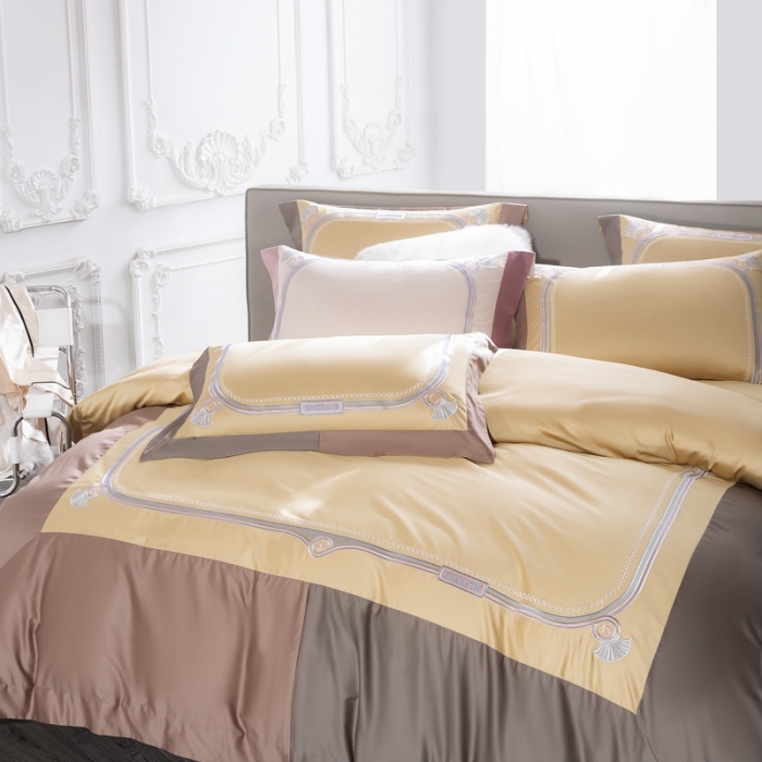 91家纺网 家纺一手货源 找家纺 缔缦家纺 2022新款100s澳棉刺绣系列四件套-拉斐尔 琥珀黄