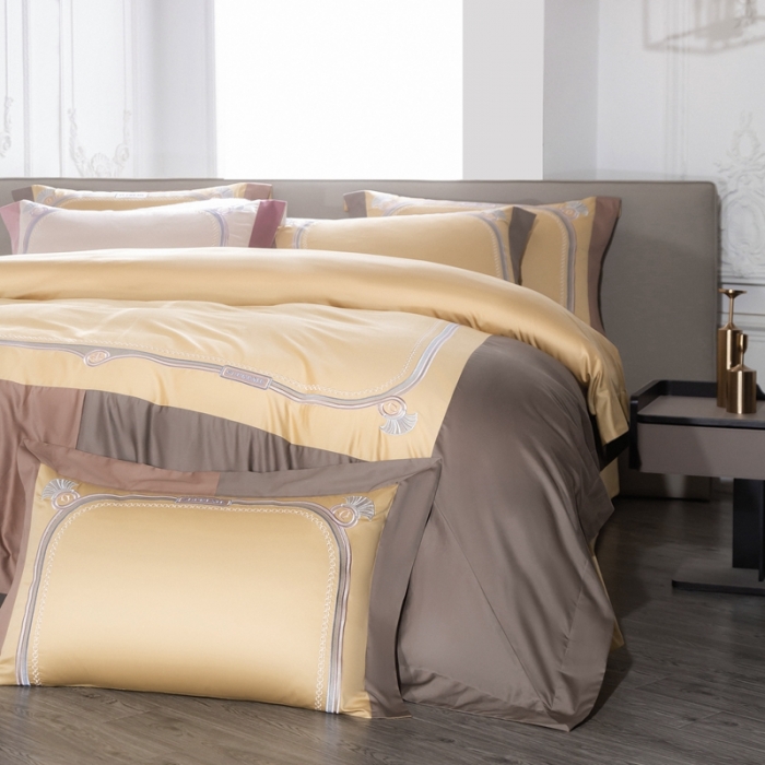 91家纺网 家纺一手货源 找家纺 缔缦家纺 2022新款100s澳棉刺绣系列四件套-拉斐尔 琥珀黄