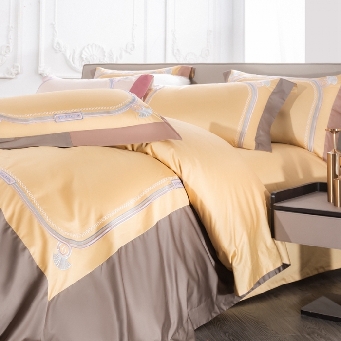 91家纺网 家纺一手货源 找家纺 缔缦家纺 2022新款100s澳棉刺绣系列四件套-拉斐尔 琥珀黄