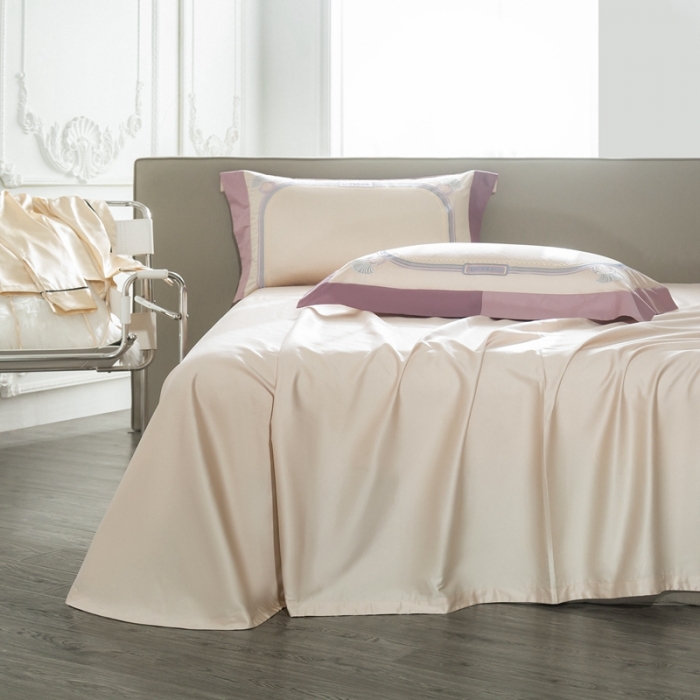 91家纺网 家纺一手货源 找家纺 缔缦家纺 2022新款100s澳棉刺绣系列四件套-拉斐尔 燕麦紫