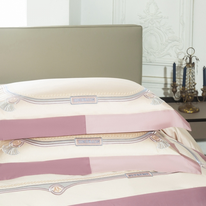 91家纺网 家纺一手货源 找家纺 缔缦家纺 2022新款100s澳棉刺绣系列四件套-拉斐尔 燕麦紫