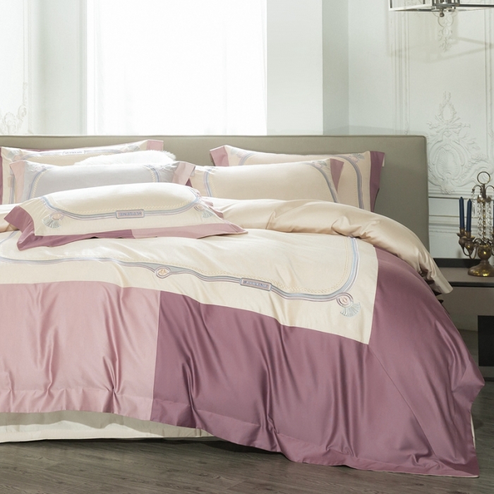 91家纺网 家纺一手货源 找家纺 缔缦家纺 2022新款100s澳棉刺绣系列四件套-拉斐尔 燕麦紫