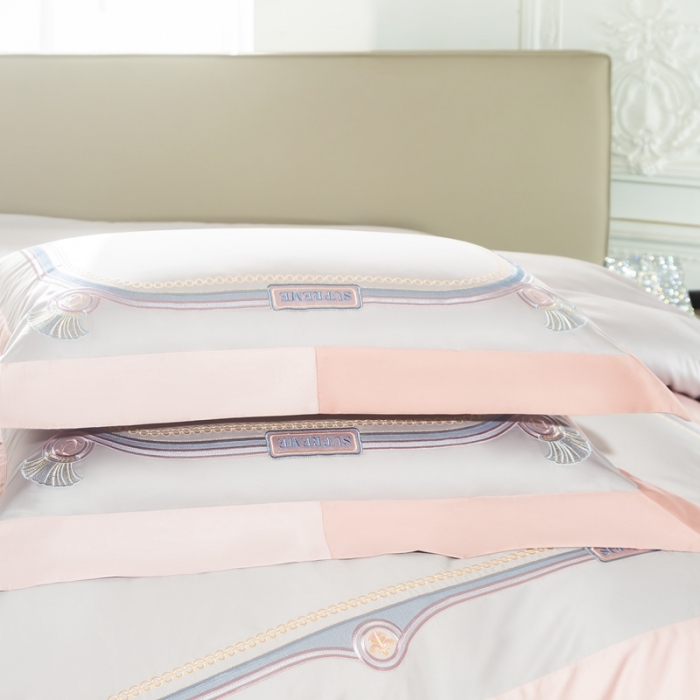 91家纺网 家纺一手货源 找家纺 缔缦家纺 2022新款100s澳棉刺绣系列四件套-拉斐尔 玉粉