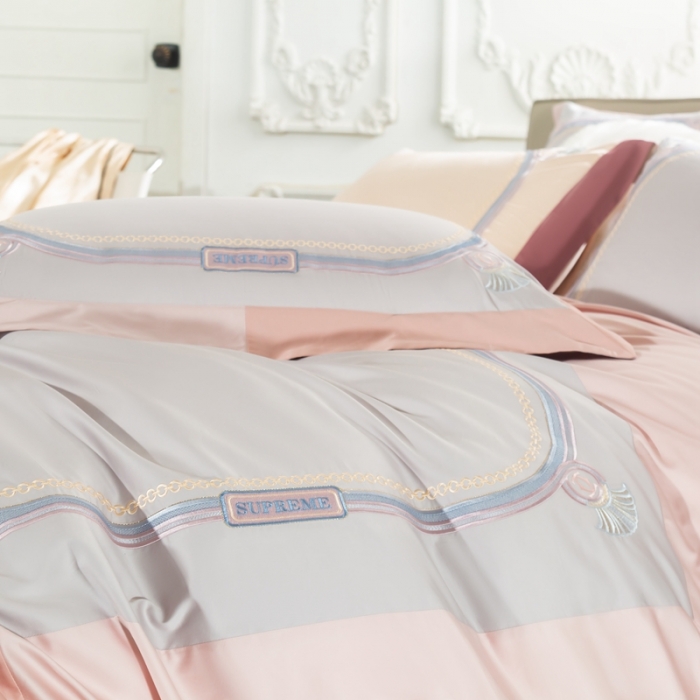 91家纺网 家纺一手货源 找家纺 缔缦家纺 2022新款100s澳棉刺绣系列四件套-拉斐尔 玉粉