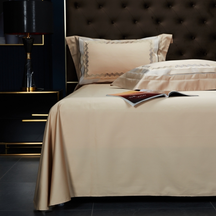 91家纺网 家纺一手货源 找家纺 缔缦家纺 2022新款100s澳棉刺绣系列四件套-恋曲 卡其