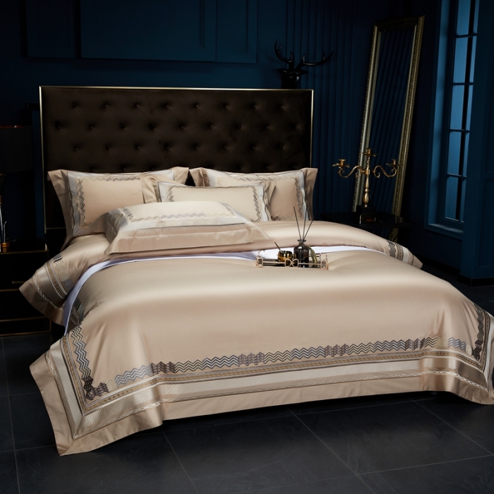 91家纺网 家纺一手货源 找家纺 缔缦家纺 2022新款100s澳棉刺绣系列四件套-恋曲 卡其