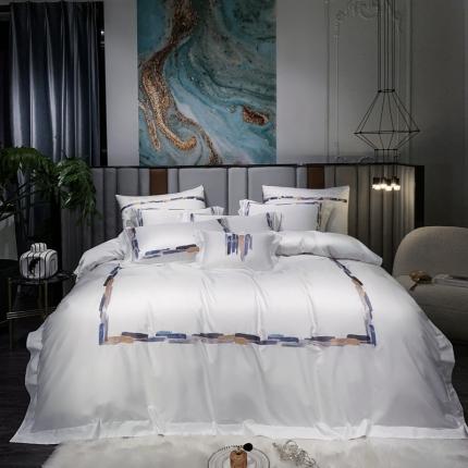 91家纺网 家纺一手货源 找家纺 缔缦家纺 2022新款100s澳棉刺绣系列四件套-晴岚 柔白