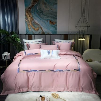 91家纺网 家纺一手货源 找家纺 缔缦家纺 2022新款100s澳棉刺绣系列四件套-晴岚 妍粉