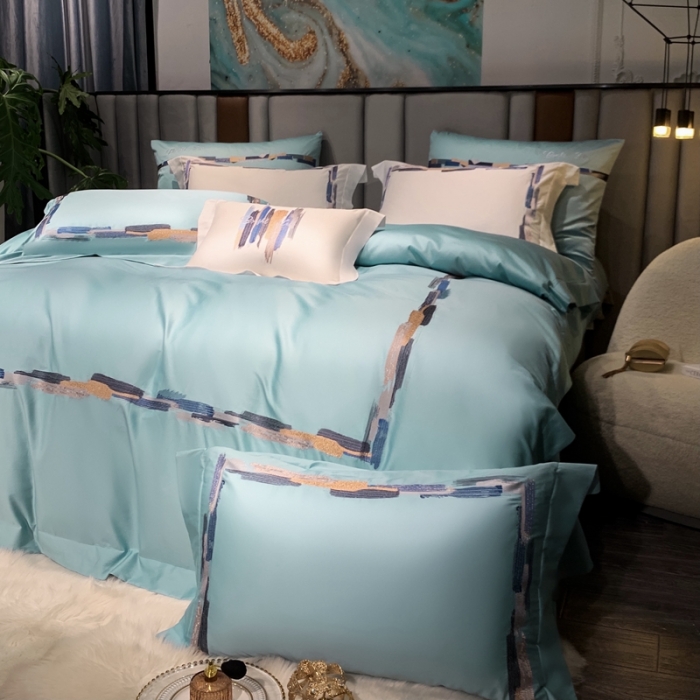 91家纺网 家纺一手货源 找家纺 缔缦家纺 2022新款100s澳棉刺绣系列四件套-晴岚 马利兰