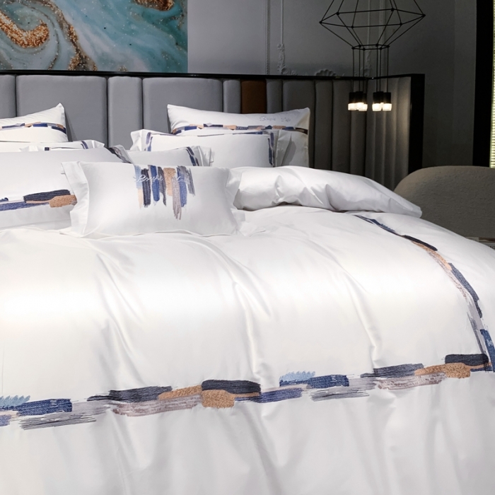 91家纺网 家纺一手货源 找家纺 缔缦家纺 2022新款100s澳棉刺绣系列四件套-晴岚 柔白