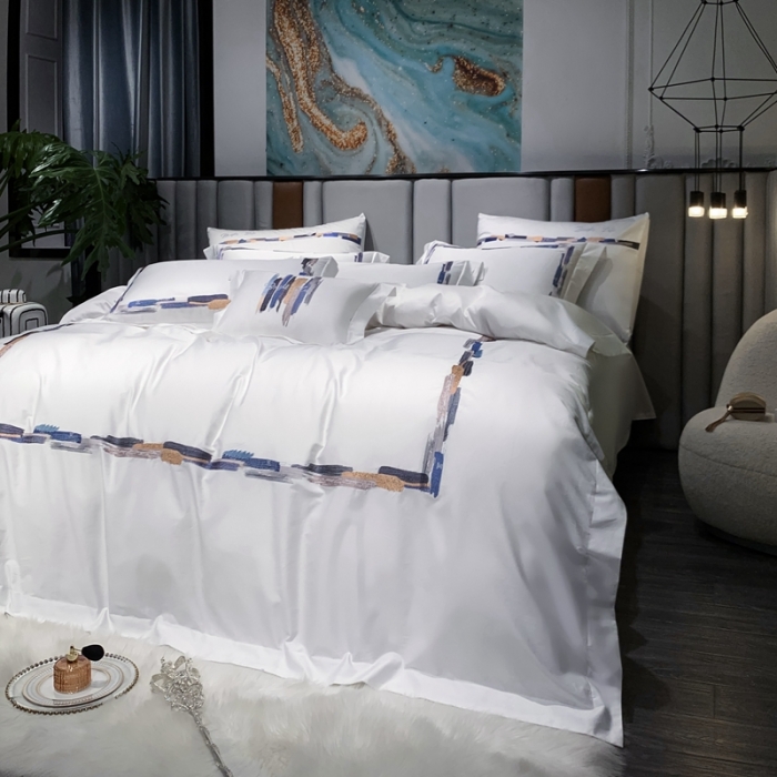 91家纺网 家纺一手货源 找家纺 缔缦家纺 2022新款100s澳棉刺绣系列四件套-晴岚 柔白