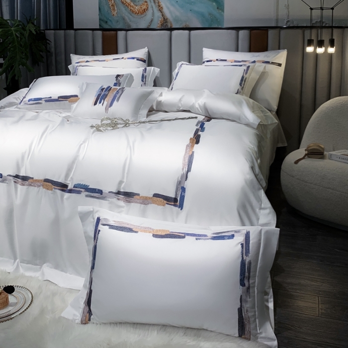 91家纺网 家纺一手货源 找家纺 缔缦家纺 2022新款100s澳棉刺绣系列四件套-晴岚 柔白