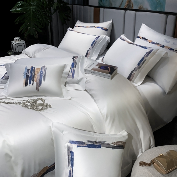 91家纺网 家纺一手货源 找家纺 缔缦家纺 2022新款100s澳棉刺绣系列四件套-晴岚 柔白