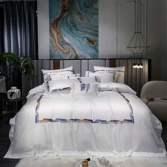 91家纺网 家纺一手货源 找家纺 缔缦家纺 2022新款100s澳棉刺绣系列四件套-晴岚 柔白