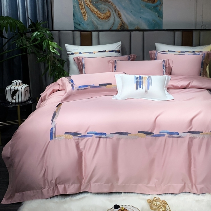 91家纺网 家纺一手货源 找家纺 缔缦家纺 2022新款100s澳棉刺绣系列四件套-晴岚 妍粉