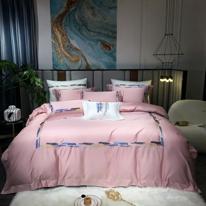 91家纺网 家纺一手货源 找家纺 缔缦家纺 2022新款100s澳棉刺绣系列四件套-晴岚 妍粉