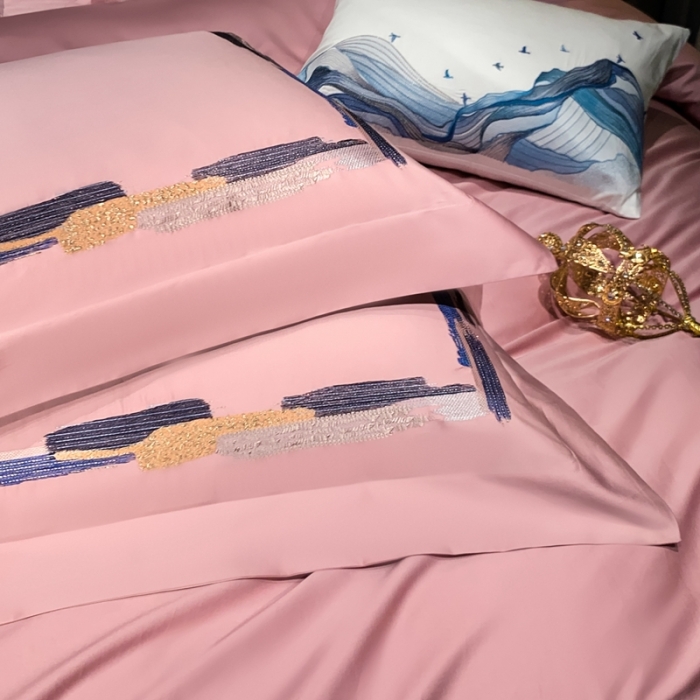 91家纺网 家纺一手货源 找家纺 缔缦家纺 2022新款100s澳棉刺绣系列四件套-晴岚 妍粉