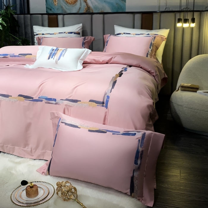 91家纺网 家纺一手货源 找家纺 缔缦家纺 2022新款100s澳棉刺绣系列四件套-晴岚 妍粉