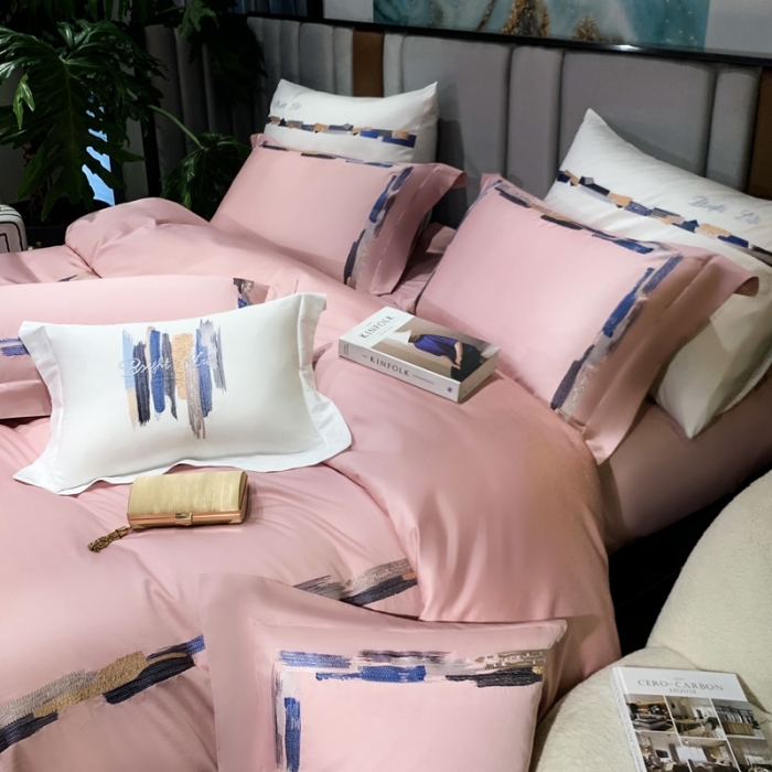 91家纺网 家纺一手货源 找家纺 缔缦家纺 2022新款100s澳棉刺绣系列四件套-晴岚 妍粉