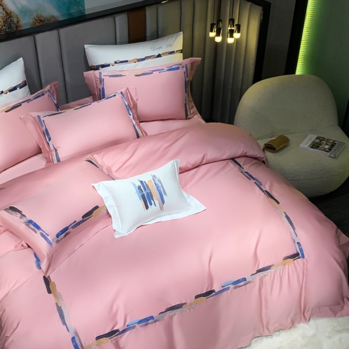 91家纺网 家纺一手货源 找家纺 缔缦家纺 2022新款100s澳棉刺绣系列四件套-晴岚 妍粉