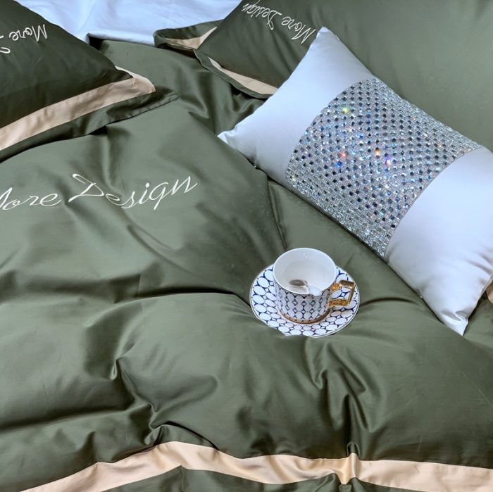 91家纺网 家纺一手货源 找家纺 缔缦家纺 2022新款100支长绒棉福利跑量款四件套-格调 橄榄绿