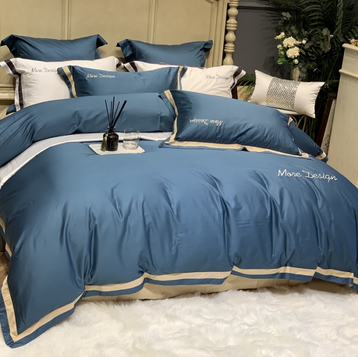 91家纺网 家纺一手货源 找家纺 缔缦家纺 2022新款100支长绒棉福利跑量款四件套-格调 静溢蓝