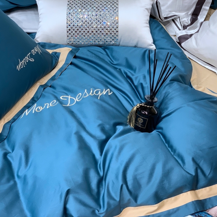 91家纺网 家纺一手货源 找家纺 缔缦家纺 2022新款100支长绒棉福利跑量款四件套-格调 静溢蓝