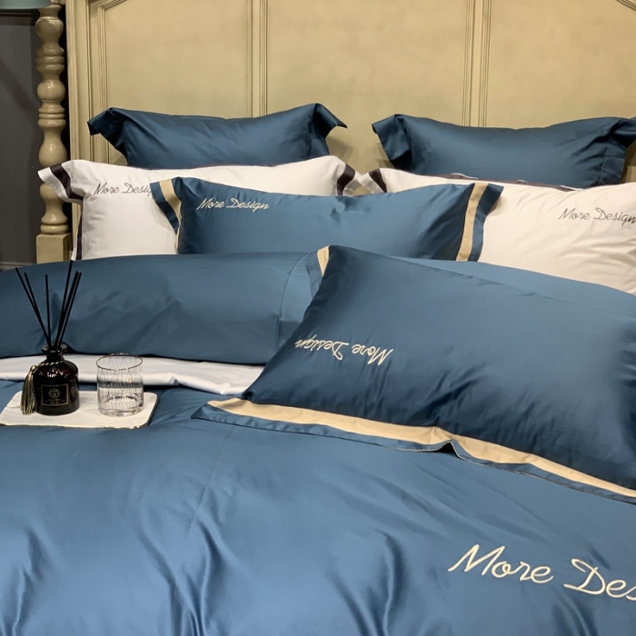 91家纺网 家纺一手货源 找家纺 缔缦家纺 2022新款100支长绒棉福利跑量款四件套-格调 静溢蓝