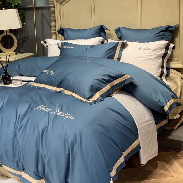 91家纺网 家纺一手货源 找家纺 缔缦家纺 2022新款100支长绒棉福利跑量款四件套-格调 静溢蓝