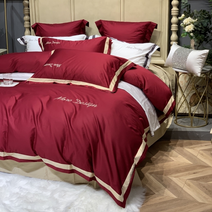 91家纺网 家纺一手货源 找家纺 缔缦家纺 2022新款100支长绒棉福利跑量款四件套-格调 酒红