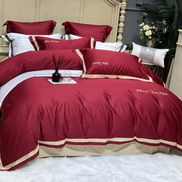 91家纺网 家纺一手货源 找家纺 缔缦家纺 2022新款100支长绒棉福利跑量款四件套-格调 酒红