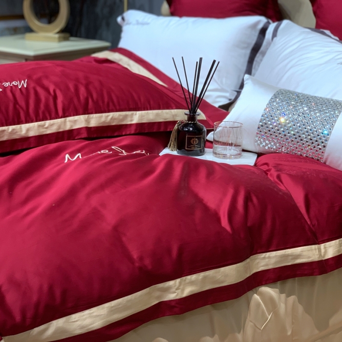 91家纺网 家纺一手货源 找家纺 缔缦家纺 2022新款100支长绒棉福利跑量款四件套-格调 酒红