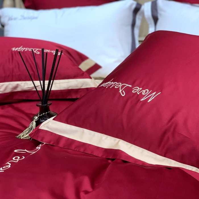 91家纺网 家纺一手货源 找家纺 缔缦家纺 2022新款100支长绒棉福利跑量款四件套-格调 酒红