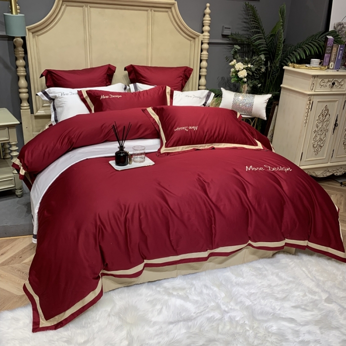 91家纺网 家纺一手货源 找家纺 缔缦家纺 2022新款100支长绒棉福利跑量款四件套-格调 酒红