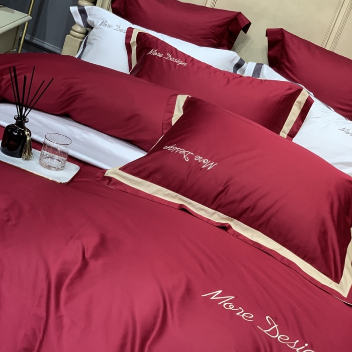 91家纺网 家纺一手货源 找家纺 缔缦家纺 2022新款100支长绒棉福利跑量款四件套-格调 酒红