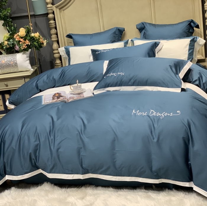 91家纺网 家纺一手货源 找家纺 缔缦家纺 2022新款100支长绒棉福利跑量款四件套-年华 海军蓝