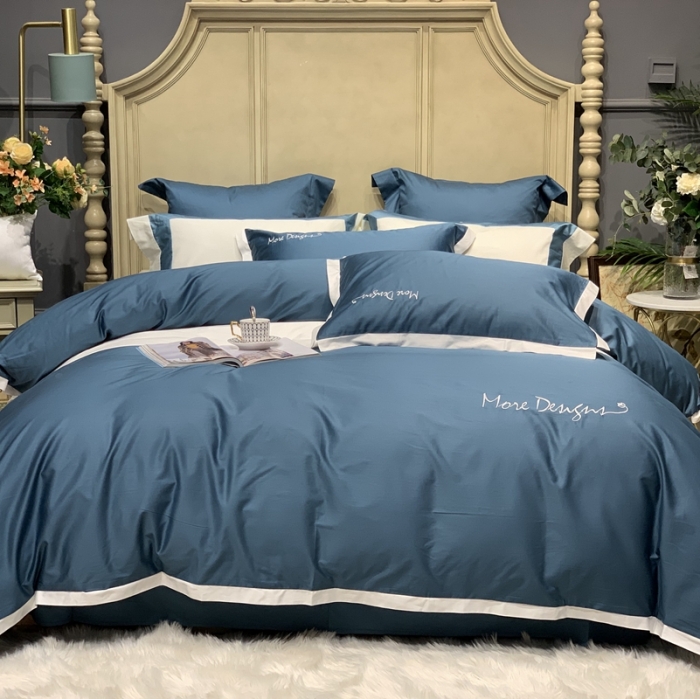 91家纺网 家纺一手货源 找家纺 缔缦家纺 2022新款100支长绒棉福利跑量款四件套-年华 海军蓝