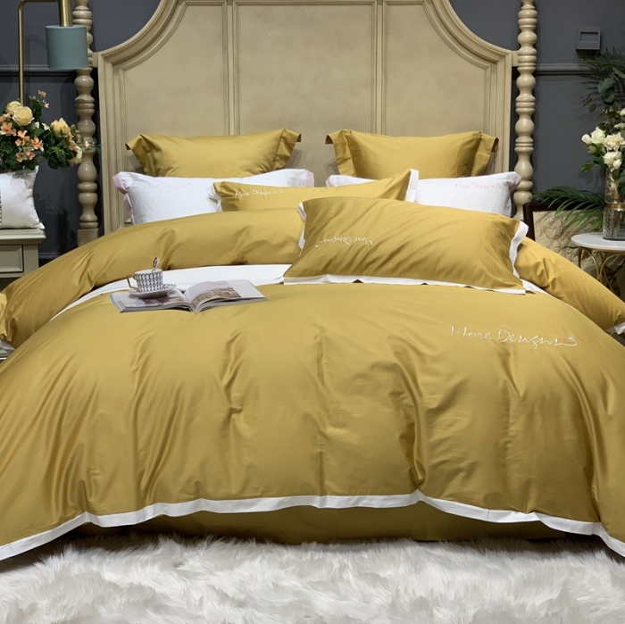 91家纺网 家纺一手货源 找家纺 缔缦家纺 2022新款100支长绒棉福利跑量款四件套-年华 姜黄