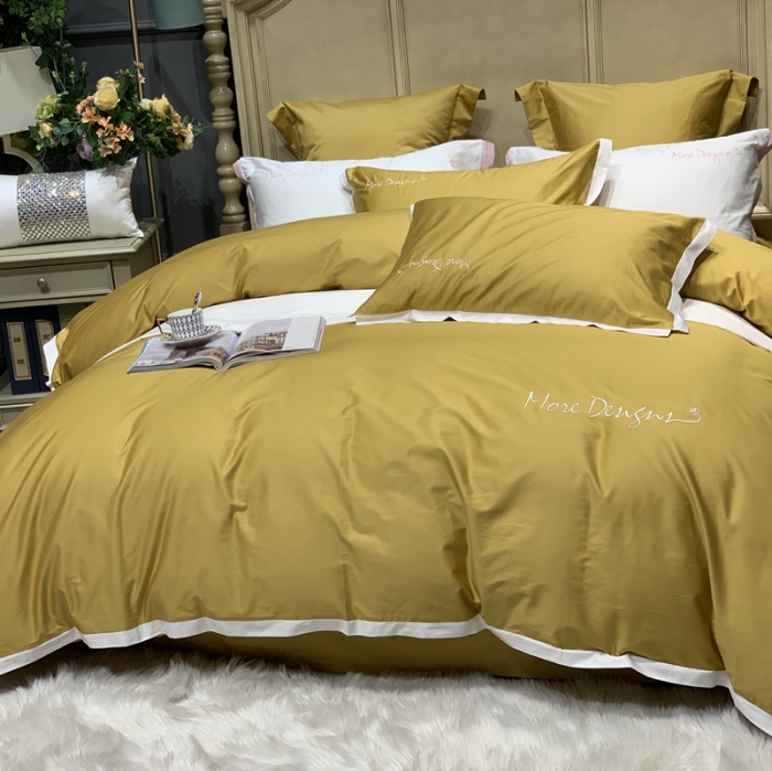 91家纺网 家纺一手货源 找家纺 缔缦家纺 2022新款100支长绒棉福利跑量款四件套-年华 姜黄