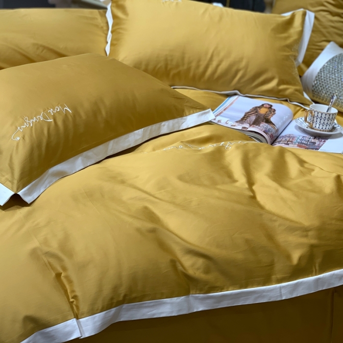 91家纺网 家纺一手货源 找家纺 缔缦家纺 2022新款100支长绒棉福利跑量款四件套-年华 姜黄