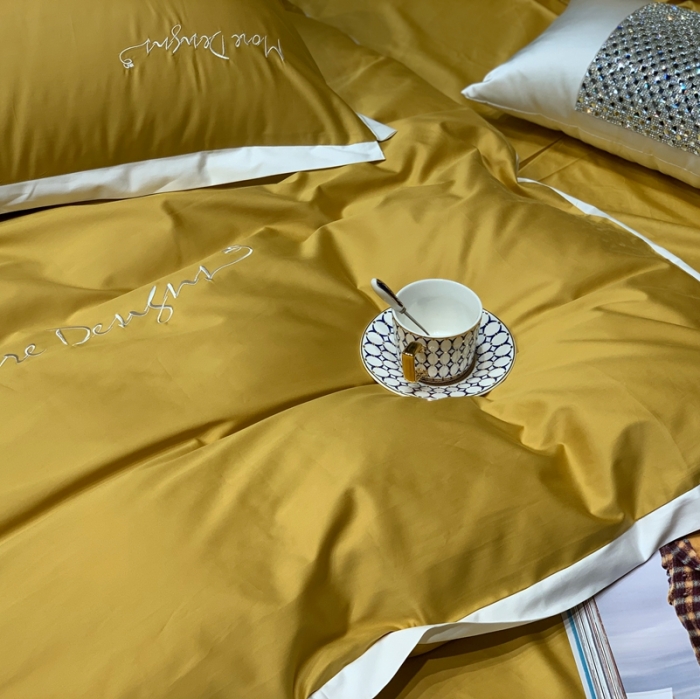 91家纺网 家纺一手货源 找家纺 缔缦家纺 2022新款100支长绒棉福利跑量款四件套-年华 姜黄