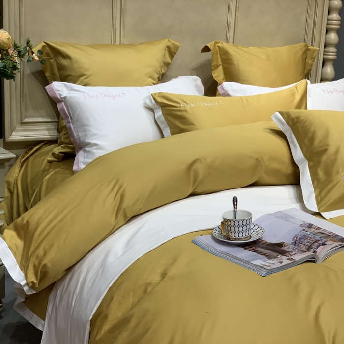 91家纺网 家纺一手货源 找家纺 缔缦家纺 2022新款100支长绒棉福利跑量款四件套-年华 姜黄