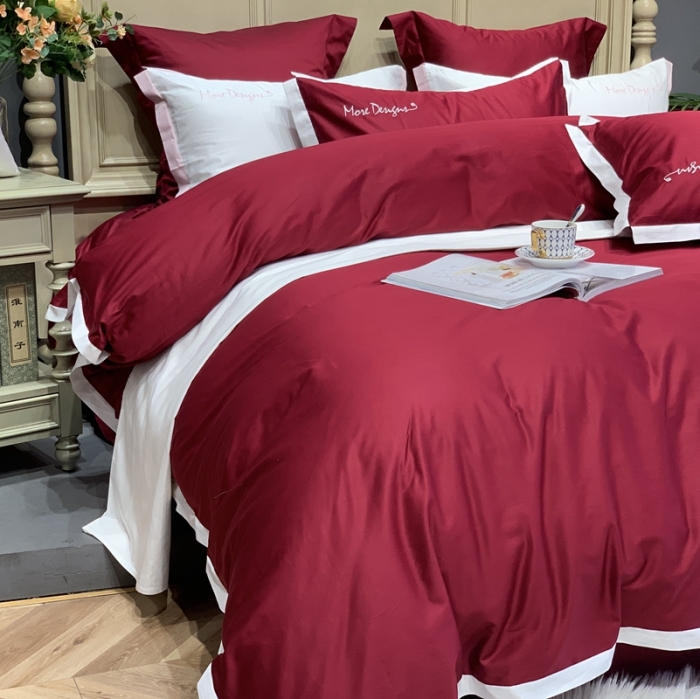 91家纺网 家纺一手货源 找家纺 缔缦家纺 2022新款100支长绒棉福利跑量款四件套-年华 酒红